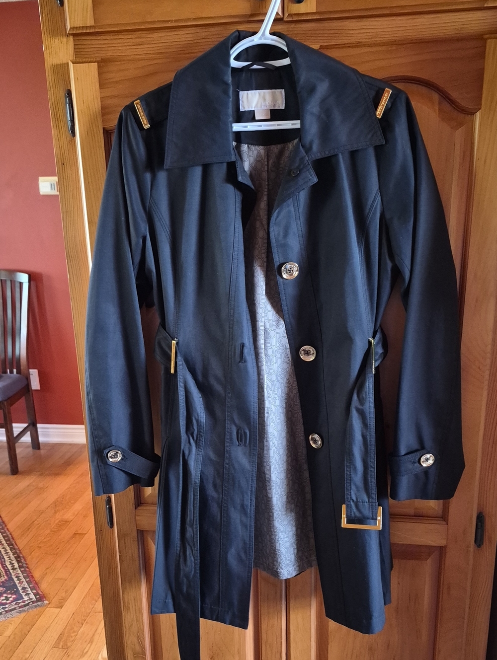 MICHAEL Michael Kors Belted Trench Coat Black Gold Hardware Size S